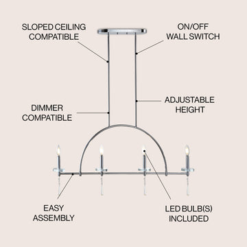 Doris 41" Linear Metal/Crystal LED Pendant - JONATHAN Y